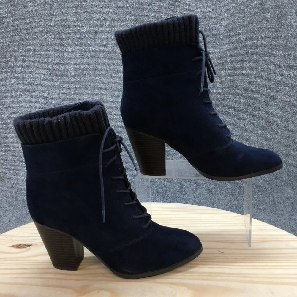 Just Fab Boots Womens  Raphaella Booties Blue Suede Lace Up Cuff Heeled